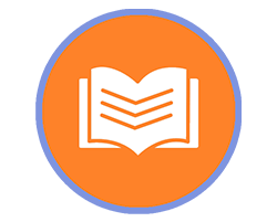 Open book icon in orange circle